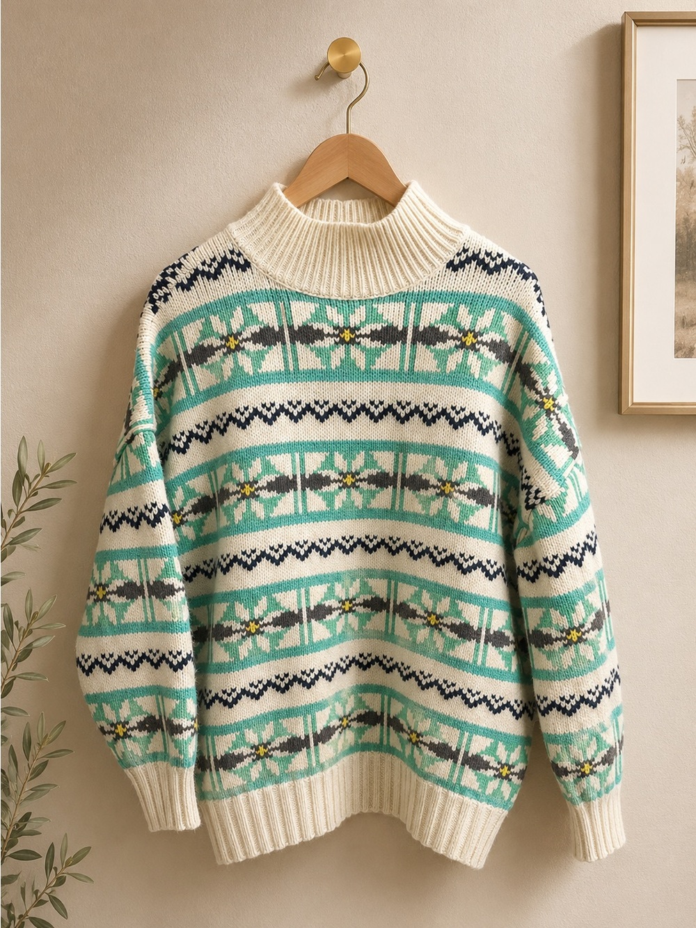 American Eagle Fair Isle Mock Neck Sweater Size Medium